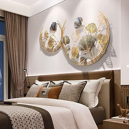 Metal Wall Decor For Living Room Metal Golden Ginkgo Leaves Wall Art Multicolor - 110 x 67 Cms
